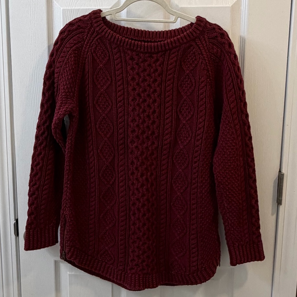 L.L. Bean Deep Red Fisherman Knit Sweater
